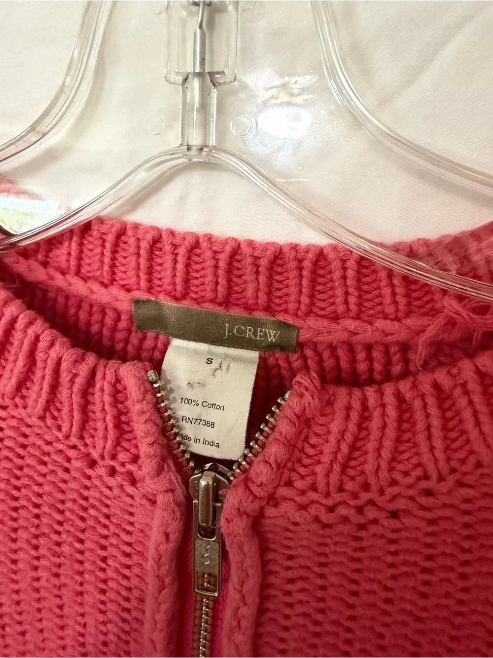 J. Crew Coral Zip-Front Knit Cardigan